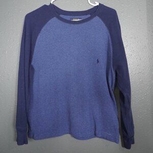 Polo Ralph Lauren Men Blue Waffle Knit Long Sleeve Shirt Size 18 Inch Pit To Pit